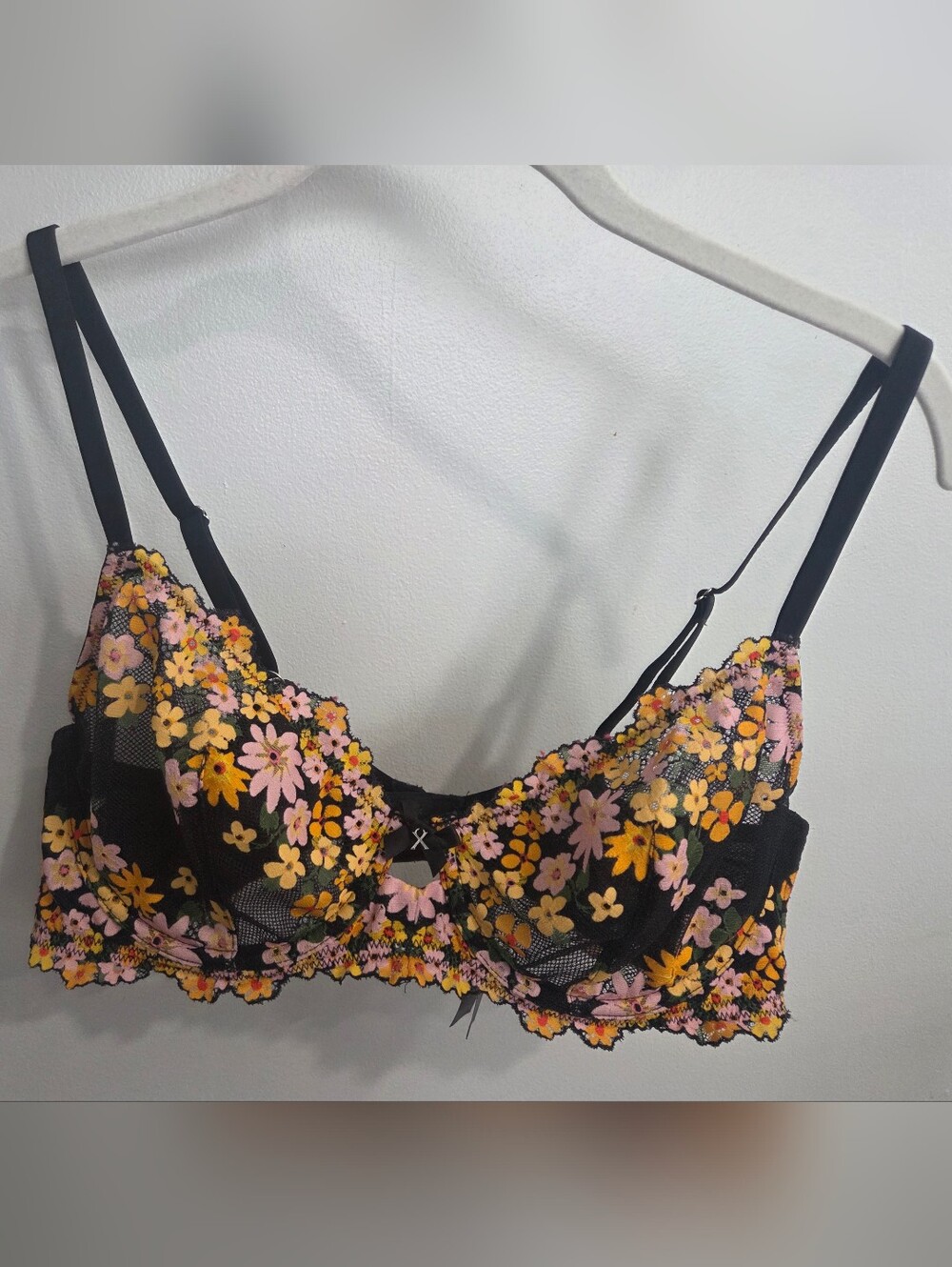 Savage X Fenty Wonderfleur Lace Unlined Demi Bra in Black with a Floral Print